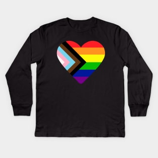 Progress Pride Flag Heart Kids Long Sleeve T-Shirt